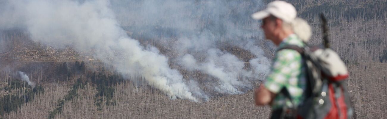 Der Brand unterhalb des Brockens im Harz ist noch nicht unter Kontrolle (Foto aktuell). , © Matthias Bein/dpa