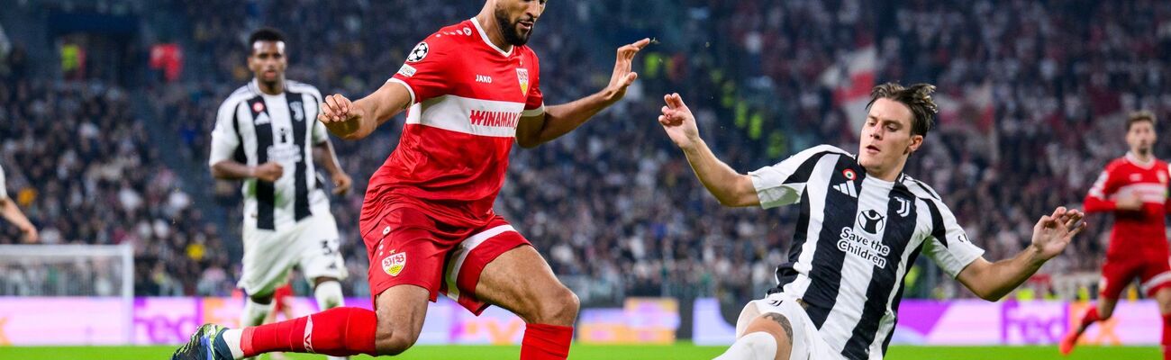 Josha Vagnoman (l.) und der VfB Stuttgart zeigten in Turin eine starke Vorstellung., © Tom Weller/dpa