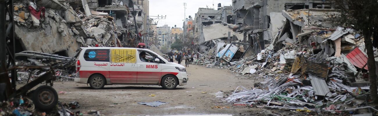 Zerstörte Gebäude in Beit Lahia (Archivbild), © Mohammed Alaswad/APA Images via ZUMA Press Wire/dpa