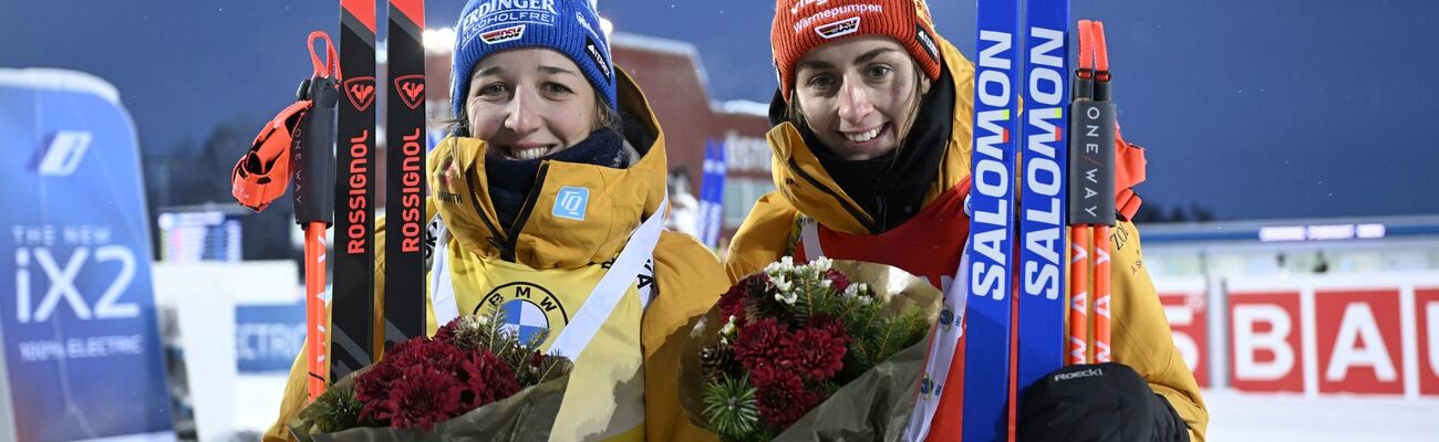 Franziska Preuß und Vanessa Voigt beenden das erste Einzelrennen in den Top Ten., © Pontus Lundahl/TT News Agency/AP/dpa