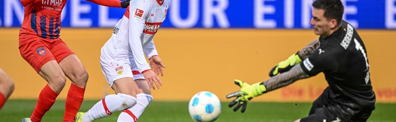 Maximilian Mittelstädt ist Torschütze für den VfB in Heidenheim., © Harry Langer/dpa