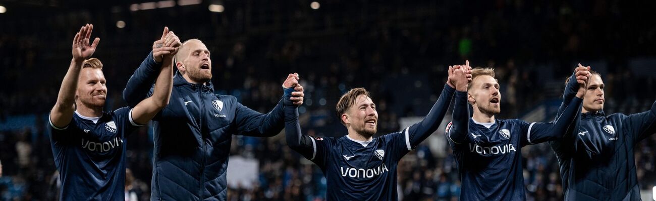 Die Profis des VfL Bochum feiern den Sieg gegen den 1. FC Heidenheim., © Fabian Strauch/dpa