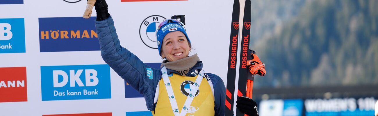 Zufrieden mit ihren Auftritten in Antholz: Franziska Preuß, © Alessandro Trovati/AP/dpa