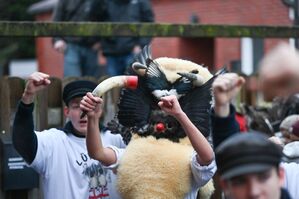 Die Klaasohms tragen traditionell Masken, Schafsfelle und Vogelfedern., © Lars Penning/dpa