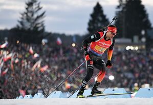 Philipp Nawrath schafft es auf den dritten Platz im Sprint., © Hendrik Schmidt/dpa