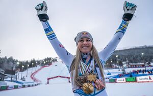 Nach WM-Bronze 2019 hörte Lindsey Vonn auf - jetzt folgt der Rücktritt vom Rücktritt., © Michael Kappeler/dpa