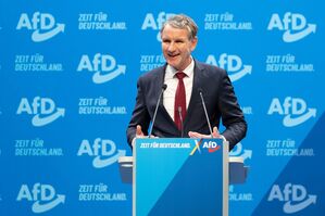 AfD-Rechtsaußen Björn Höcke spricht zu mehreren Änderungsanträgen am Wahlprogramm. , © Sebastian Kahnert/dpa