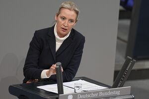 Die AfD-Vorsitzende, Alice Weidel, attackierte in der Debatte auch Unionsfraktionschef Friedrich Merz (CDU)., © Michael Kappeler/dpa