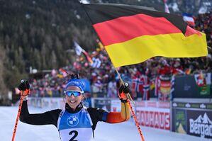 Franziska Preuß gewann in Lenzerheide Gold in der Verfolgung., © Martin Schutt/dpa